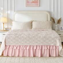VOLTITO Multi-Layer Ruffle Bed Skirt 16 Inch Drop, 2 Layer Elastic Wrap Around Bed Skirts For Twin Full Queen King CK Size Bed, Easy To Install Dust Ruffle, Machine Washable Soft Fabric, Double Layers Bedskirt - Sương mù hồng - Xem 4