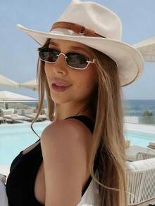 时尚半框女士眼镜，复古方形眼镜，适合家庭出游、旅行、海滩、音乐节和日常佩戴，秋冬季款 - 金框灰片 - 查看 1