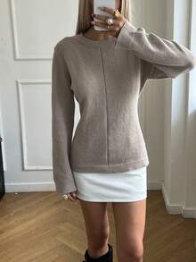 SEREN New Autumn/Winter Gray Round Neck Long Sleeve Knitted Sweater, Loose Casual Commuter Style Pullover, Suitable For Daily Wear - Dark Grey - View 1