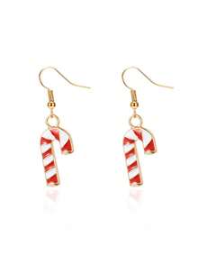 1 Pair, Colorful Cartoon Striped Santa Claus Christmas Crutches, Alloy Oil-Dripping Creative Christmas Earrings, Christmas Accessories, Suitable For Ladies To Attend Parties