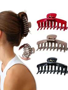 3pcs Plus Size Women's Silicone Hair Clips, Flexible Claw Clips, Soft Bendable Hair Claws, Hair Accessories, Non-Slip Fixation Claws, Versatile Bun Hairstyle Clips, Suitable For Work, Yoga, Running, Party And More, Autumn Hair Accessories Winter Hair Clutch