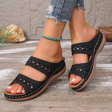 女式矫形坡跟凉鞋 夏季时尚 2025 露趾厚底凉鞋 休闲一脚蹬凉鞋 沙滩凉鞋