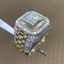 1 件男士时尚水钻装饰仿金戒指 - 白色 - 查看 1