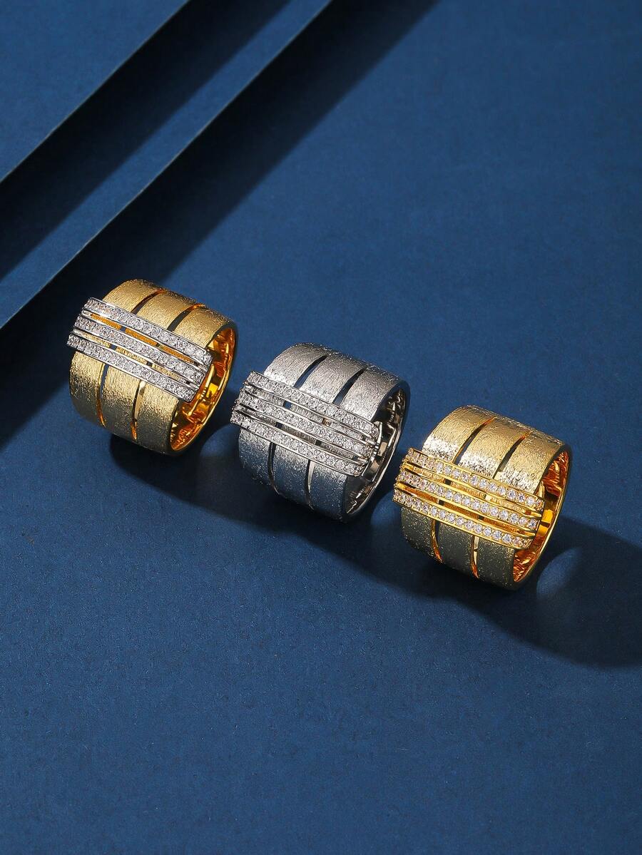 1 chiếc nhẫn thời trang bằng đồng Zirconia có họa tiết hoa văn dày dành cho cả nam và nữ, thích hợp làm quà tặng, dành cho phụ nữ, ngày lễ và đeo hàng ngày - 021327 - Xem 1