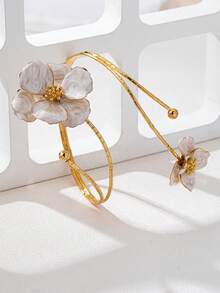 1 chiếc vòng tay kim loại họa tiết hoa thanh lịch, trang sức nhẹ và sang trọng cho tiệc tùng, dạ hội, tụ họp, bữa tối gia đình, đám cưới, quà tặng sang trọng, phù hợp cho mọi mùa - Hoa màu nhạt - Xem 8