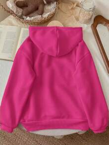 Sudadera hoodie dama mujer gorro capucha manga larga algodón bolsa canguro estampado pecho espalda estrella rocker suave pachoncita puños rib acanalados casual aesthetic homie cossy casa diario frio ciudad urbana moderna juvenil cómoda calientita - Rosa Fucsia - Ver 3
