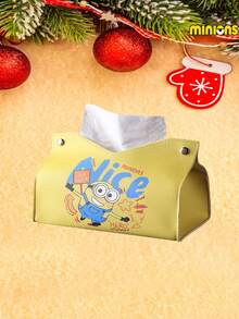 Minions Minions 1pc Medium Capacity Creative Shape Thick Plastic Material Minions Cartoon Tissue Box Yellow Pattern Rectangular Double-Sided Printing Decorative Storage Box Suitable For Desktop Living Room Bedroom Restaurant Office Festive Gift