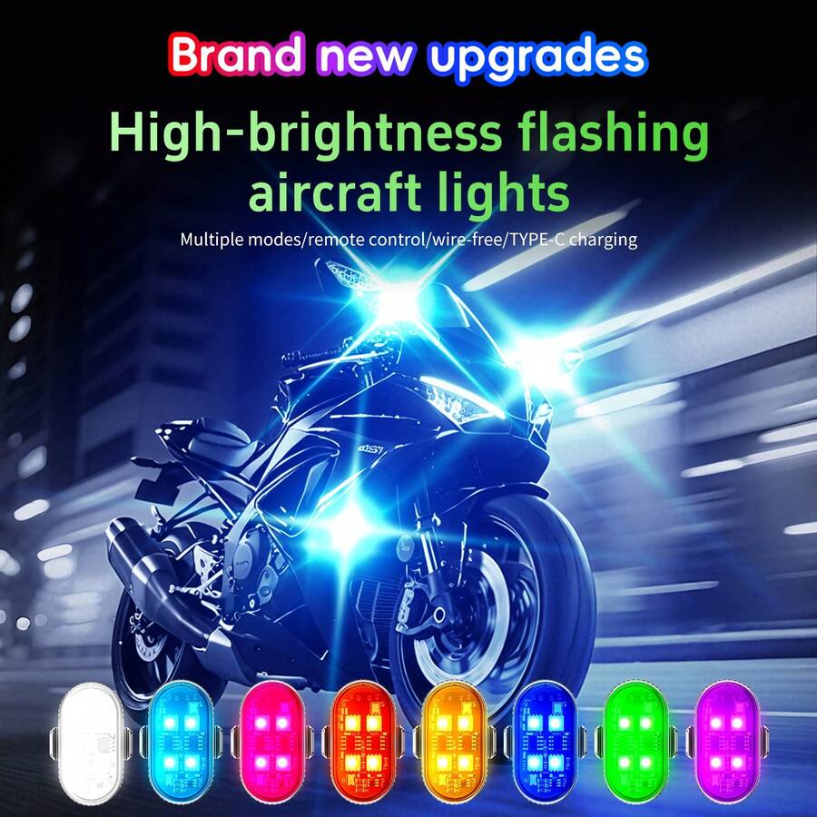 1 件/2 件带遥控器的磁性 LED 频闪灯，8 色无线 LED 防水防撞灯，适用于汽车无人机飞机摩托车自行车卡车的应急频闪警示灯
