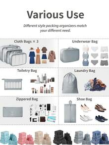 7pcs/Set Large Capacity Travel Organizer, Waterproof Portable Luggage Packing Cubes For Clothes, Suitable For Travel, Luggage, Backpack, College Dorm Essentials - Multicolor - View 4