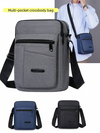 1 件纯色尼龙面料拉链封口多层小包，时尚休闲背包，手提，肩带，适合日常使用，工作，商务，春季，夏季，秋季