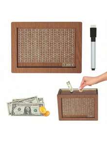 1pc MONEYBOX - Save Up To $3,000, Wooden Cash Saving Box, Money Storage Organizer, Cash/Coin 2-Sided Piggy Bank, Handcrafted Money Jar, Natural Wood Material Box - 棕色 - 查看 9