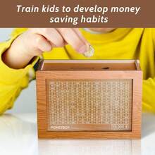 1pc MONEYBOX - Save Up To $3,000, Wooden Cash Saving Box, Money Storage Organizer, Cash/Coin 2-Sided Piggy Bank, Handcrafted Money Jar, Natural Wood Material Box - màu nâu - Xem 6