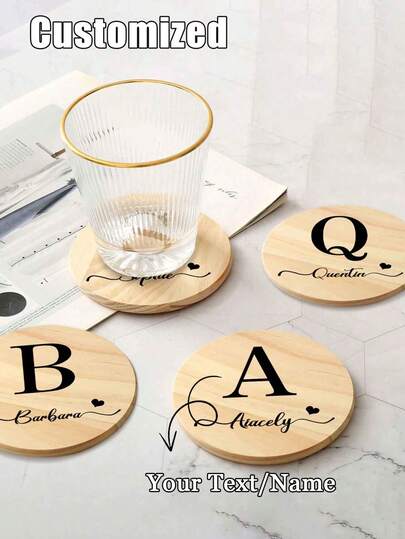 1pc Custom Wooden Coasters, Custom Insulation Pad Creative Base, Pine Coasters With Personalized Logo Name, Ideal Gift For Weddings, Engagements, Family Gatherings, Friends And Family, Can Be Customized With Your Name, Round Placemats, Beverage Coasters