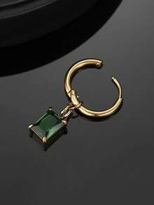 1pc Square Shaped Green Transparent Colored Pendant Fashionable Stainless Steel Earring For Men - Square Pendant - View 12