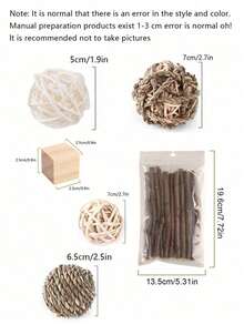 8件套全新木制宠物玩具，适用于仓鼠、兔子、豚鼠、鹦鹉 - 咀嚼棒、圆形木制咀嚼玩具、指甲护理配件 - 彩色 - 查看 2