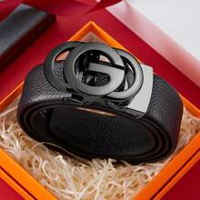 男女通用腰带，G字母扣腰带，男士自动扣腰带，青少年腰带 - 黑色 - 查看 1