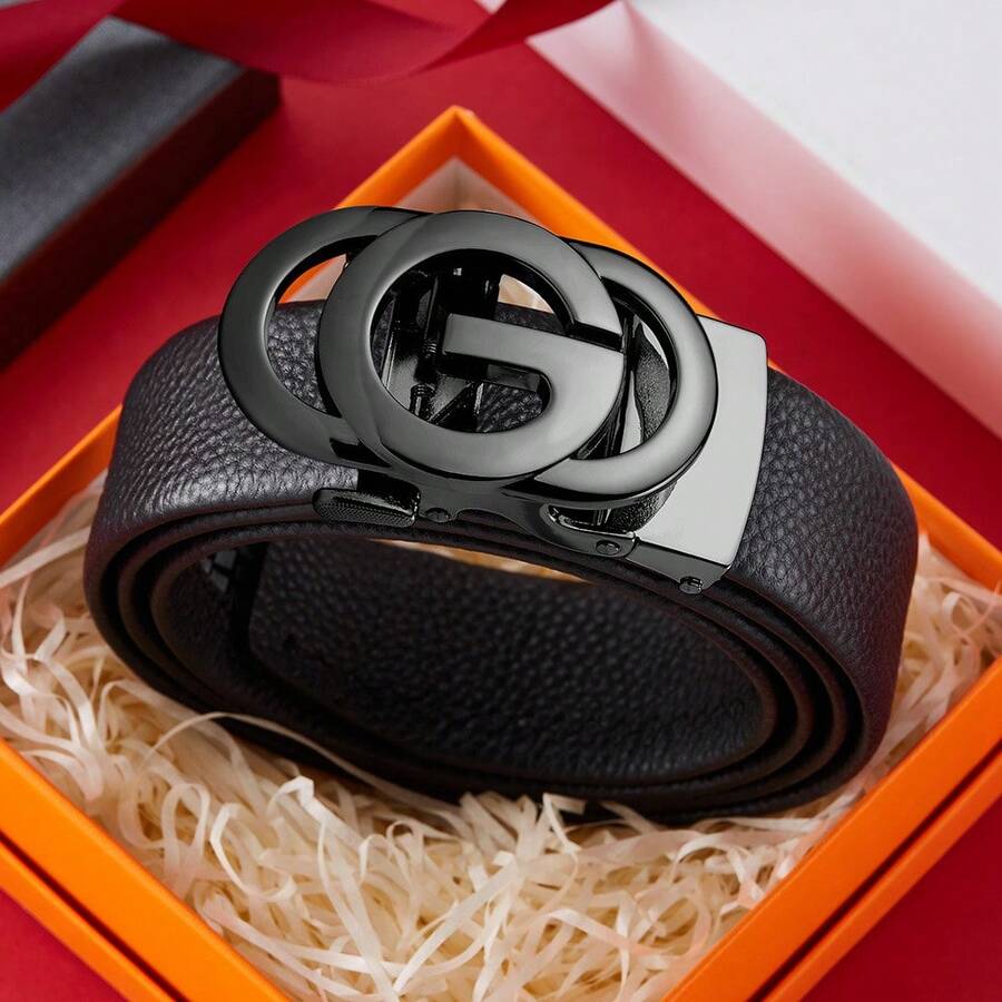 男女通用腰带，G字母扣腰带，男士自动扣腰带，青少年腰带 - 黑色 - 查看 1