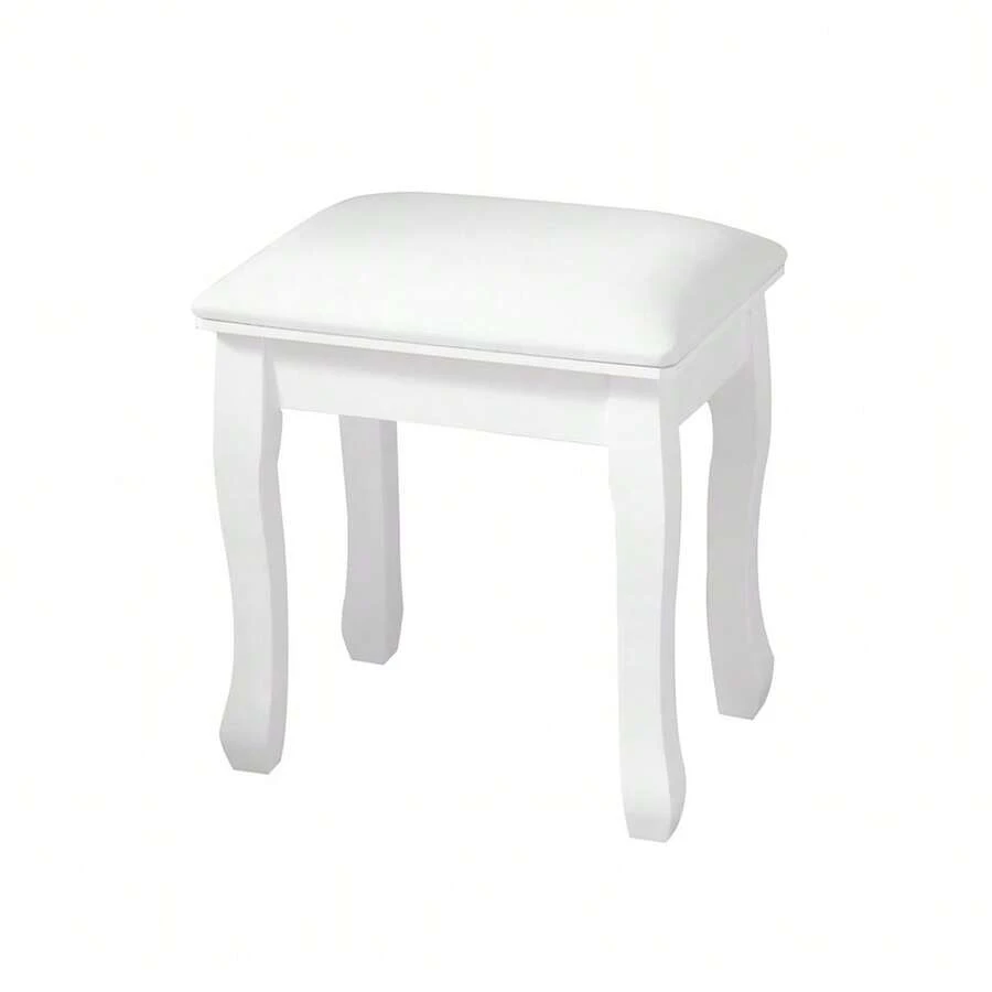 Square Vanity Stool Chair, High Elastic Cotton Makeup Bench, Modern Padded Piano Stool Seat For Makeup Room, Bathroom, Living Room, Ottoman, White Curved Leg - 白色 - 查看 1