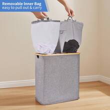 140L Lid Laundry Basket With Extra Large Washing With 2 Removable Laundry Bags - Grey - View 4