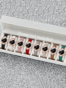 1/8 件套女士时尚休闲水钻镶嵌数字花朵表盘石英手表情人节套装 - 彩色 - 查看 1