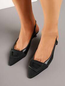 Elegant Slingback Heels For Women - Summer Casual Work/Office - الأسود - مشاهدة 4