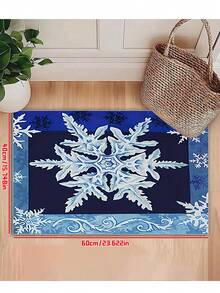 Christmas Snowflake Doormat - Navy Blue Edges, Light Blue Background, Non-Slip And Machine Washable Polyester Carpet, Suitable For Indoor/Outdoor Use, Great For Entryway, Bedroom And Home Decor