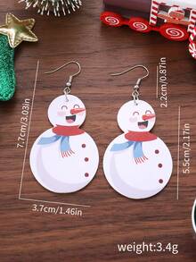 1 Pair Vintage Winter Cute Snowman Pendant Earrings, PU Double-Sided Christmas Cartoon Earrings, Party Gift