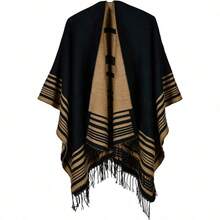 Women's Warm Shawl Wrap Cape Winter Cardigan Sweaters Open Front Poncho - A22-黑色 - 查看 1