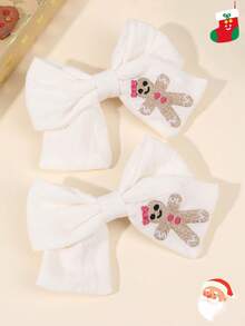 2 buc fundițe de păr albe de Crăciun pentru fete, agrafe de păr brodate cu reni și turtă dulce, accesorii de păr la modă pentru fete și copii, cadouri de Crăciun, petrecere de zi cu zi