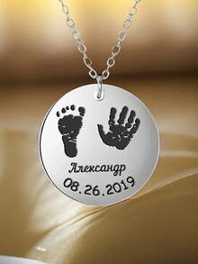 1 pieza Collar personalizado con grabado de huellas de pies y manos, nombre y fecha de nacimiento, regalo para nueva madre, collar de acero inoxidable personalizado con nombre y fecha, colgante redondo único con nombre grabado, regalo de cumpleaños o aniversario - Multicolor - Ver 7