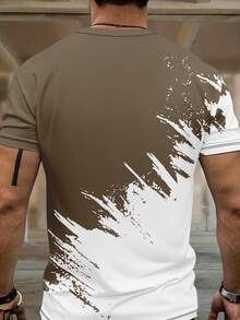 Men's Printed Crew Neck Short Sleeve T-Shirt And Pants Set - Brown - View 3