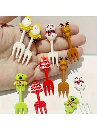 10pcs/30PCS/50pcs Christmas Set Outdoor Barbecue Fruit Fork Set, Cute Animal Creativity, Santa Claus, Christmas Hat, Snowman, Snowflake And Elk Fruit Lunch Fruit Fork, Dessert Fork, Party, Birthday, Holiday Gift, Perfect Gift For Friends, Colleagues And Family, Christmas, Easter, Thanksgiving, Gift Fruit Fork, Cute And Practical.