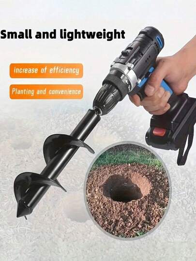 1pc Quick-Plant Heavy Duty Auger Bit, Garden Auger And Bulb Planter Tool, Metal Garden Tools - Ideal For Bedding Plants And Umbrella Holes, Packaged In A Single Piece, 3/8" Hexagonal Round Shank, Hand Powered