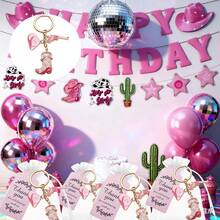 36 件/12 套西部牛仔风格钥匙扣派对礼品套装，包括带帽子的金属钥匙扣、靴子饰物、可爱的乡村风格星形靴帽钥匙扣，附带 12 张感谢卡和 12 个欧根纱礼品袋，适合送礼、牛仔主题派对、生日、婚礼 - 粉紅色牛仔靴 - 查看 8