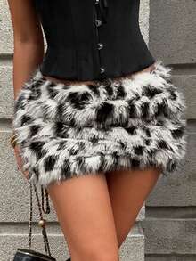 New Furry Patchwork Sexy Bodycon Mini Skirt - Multicolor - View 2