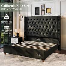 Luxury Velvet Wingback Bed Frame With 61.4" Tall Button Tufted Headboard - Platform, Solid Wood Legs, Modern Glam, Black - màu đen - Xem 4