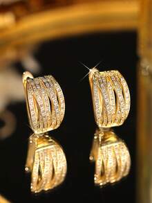 1 par de pendientes de aro huecos con diseño geométrico vintage, decoración diaria para varios festivales, regalo de Navidad para mujeres y novias, joyería de cobre con circonita cúbica