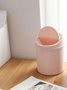 A Small-Sized, Mini Plastic Trash Can With A Swing-Top Lid, Suitable For Use On Household Tables. This Lidded Wastebasket Doesn't Require Electricity And Is Perfect For The Living Room, Tea Area, Office, Bedside Table, Bathroom, Bedroom, And Home In General. - Multicolor - View 5