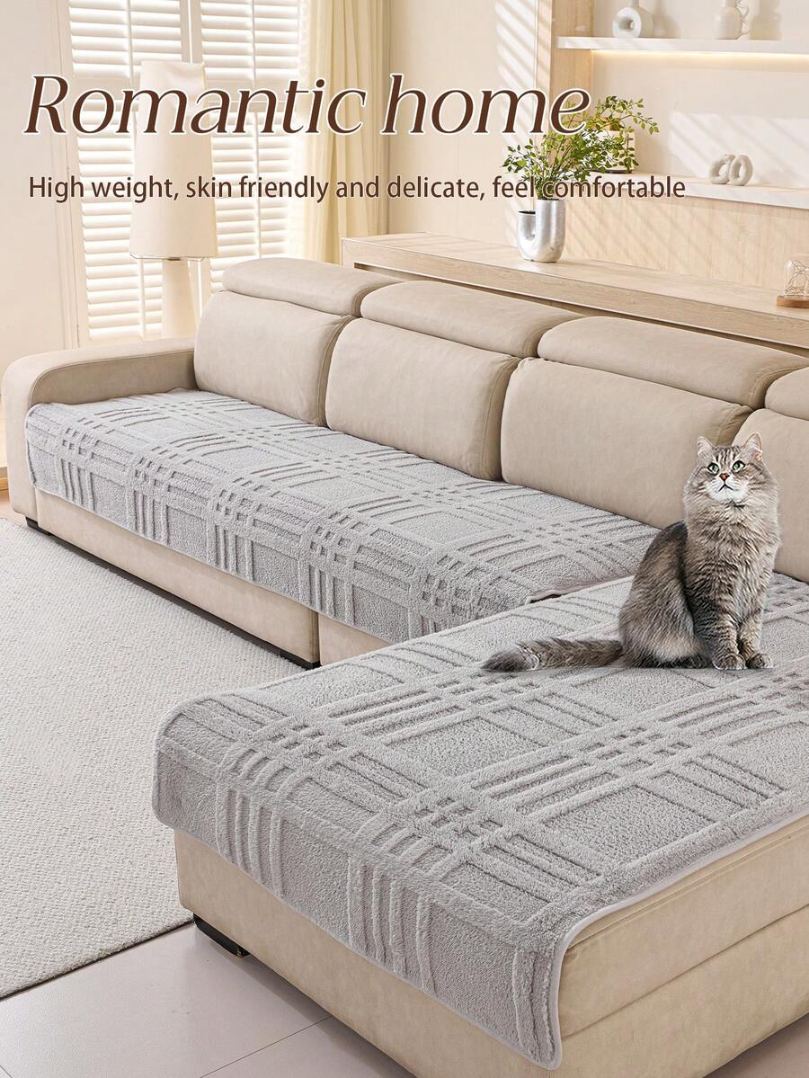 1 pieza Cojín de sofá de franela suave y acolchado, estilo resistente a las mascotas, antideslizante y antisuciedad, protector de sofá para otoño/invierno resistente a los arañazos, adecuado para sofás en forma de L y de 1/2/3/4 plazas (se vende individualmente)