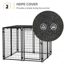 PawHut Outdoor Dog Kennel Run, Large Wire Steel Puppy Fence, Lockable Pet Playpen Crate Enclosure, With Top Cover, Door, Black