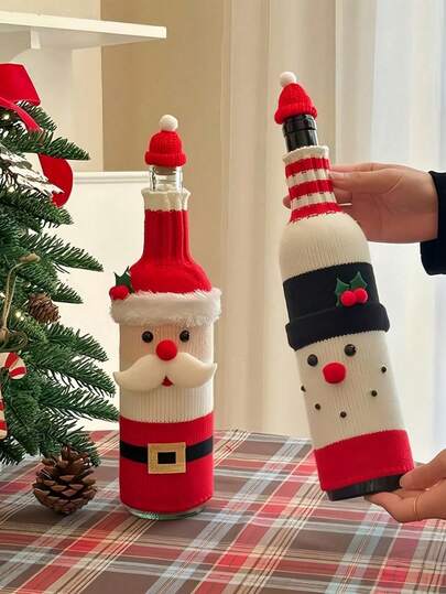 1pc Santa Claus & Snowman Bottle Cover, Holiday Restaurant Decoration