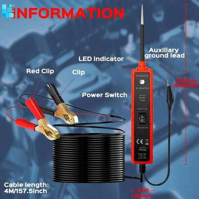 [Portable Circuit Tester] Portable 6-24V DC Power Circuit Tester With LED Test Light | Short Circuit Detection, Polarity Identification, Continuity Tester & Overload Protection - Red/Black/White/Orange Wire Design For Automotive & Electrical Systems, Electrical Testing Tool, Compact Design, Durable Construction