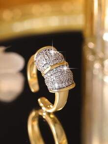 1pc Fantasy Geometric Cubic Zirconia Engagement Rings For Women Hallow Round Cross Copper CZ Wedding Ring For Daily Decoration Anniversary Party Jewelry Gift