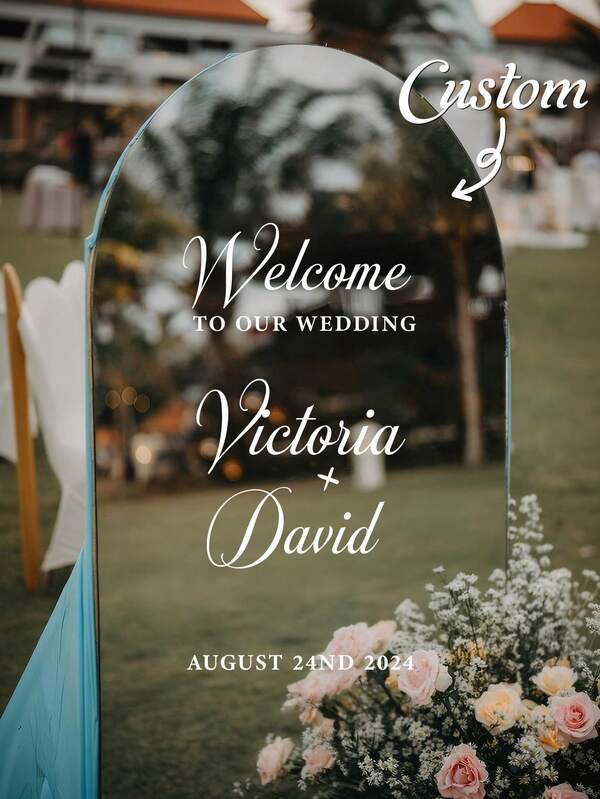 Personaliza una pegatina de transferencia de cristal "Bienvenido a mi boda" para decoración de boda. Dale a tu espejo un estilo único. Personaliza los nombres exclusivos del novio y la novia y las fechas de la boda. Decora manualidades personalizadas en el lugar de la boda. Decoración de espejos de dormitorio. Decoración de pared, calcomanías de celebración, letreros de boda para la recepción