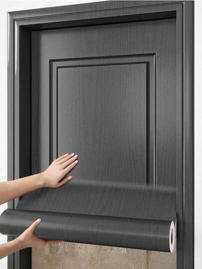 1 rollo de papel tapiz autoadhesivo y removible con textura de grano de madera negra para gabinete, mesa, silla, decoración de fondo de habitación