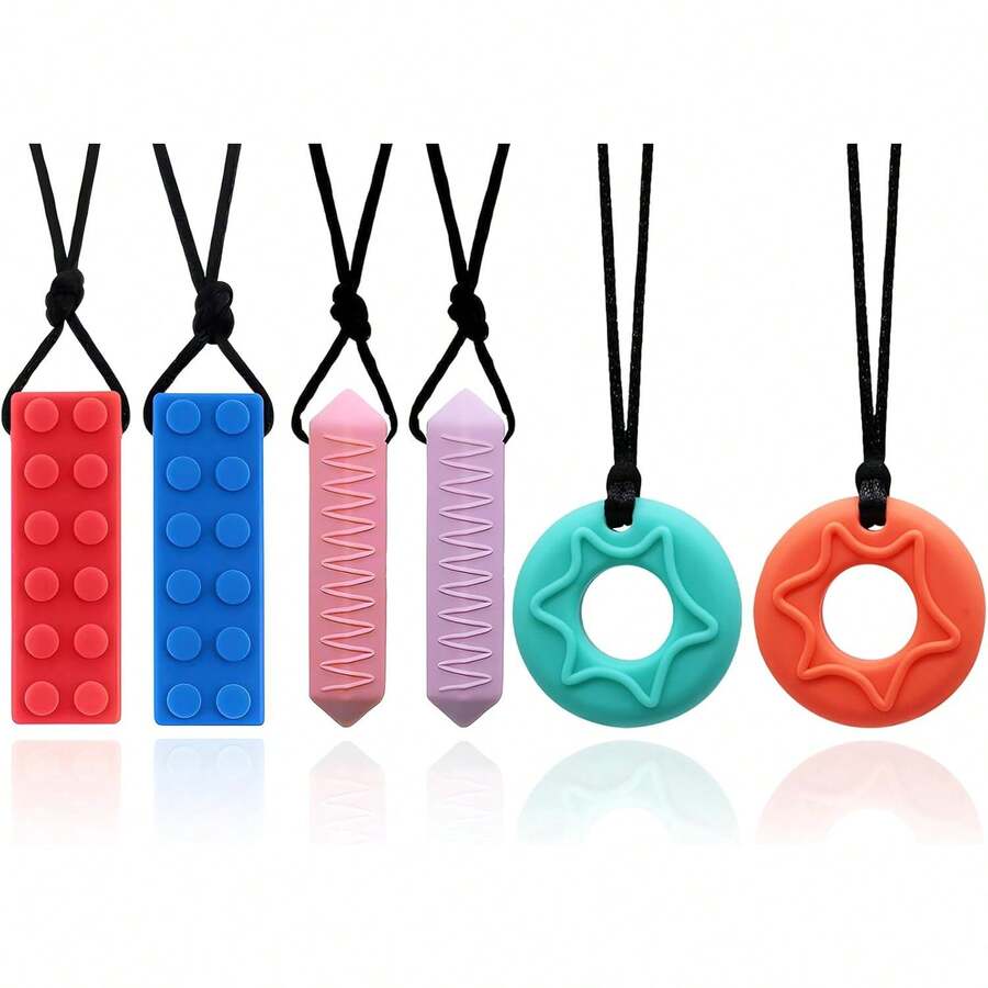 Collar Mordedor Sensorial 6pcs,Collares Masticables para Niños Sensoriales,Adecuados para Niños y Niñas con Autismo, Mordedores sin BPA paras y Niños Pequeños en Fase de Dentición - 1 - Ver 1