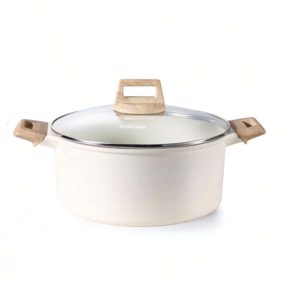 6 Qt Nonstick Soup Pot With Lid Cooking Pot, Easy Clean Non Stick Sauce Pot, Induction Cookware (White)