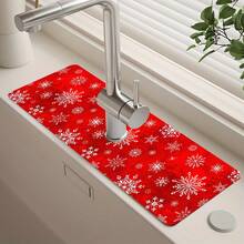 1 pieza Feliz Navidad, Estera de fregadero de barro de diatomeas con copos de nieve festivos - Estera protectora antideslizante y absorbente para encimeras, para decoración del hogar, oficina y granja. - Multicolor - Ver 3