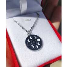 Round Pendant Necklace Lunar Cycle Moon Phases Aesthetic Vintage Y2k Gift - Bạc - Xem 1