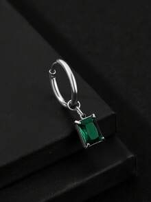 1pc Square Shaped Green Transparent Colored Pendant Fashionable Stainless Steel Earring For Men - Square Pendant - View 11